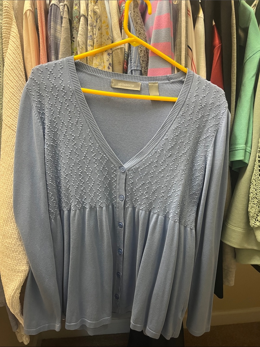 Liz Claiborne Light Blue Beaded V-Neck Cardigan